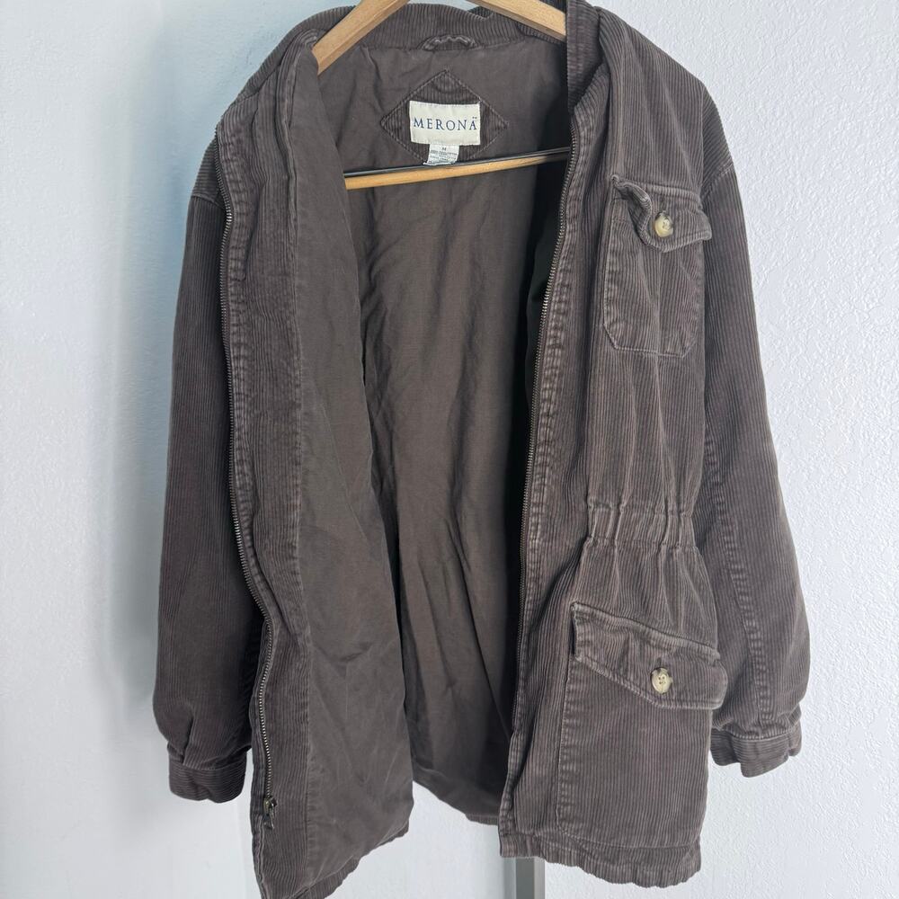 Vintage 90s Cord Corduroy Brown Chore Barn Coat Jacket Pockets Size Medium - Picture 5 of 7